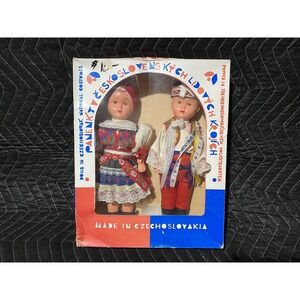 Vintage 70s Czechoslovakian Doll Folk Costumes Boy & Girl 12" In Box W/ Receipt!